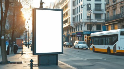 Blank mock up of vertical street poster billboard on city background.    - obrazy, fototapety, plakaty