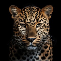 Close up wild leopard on the dark background