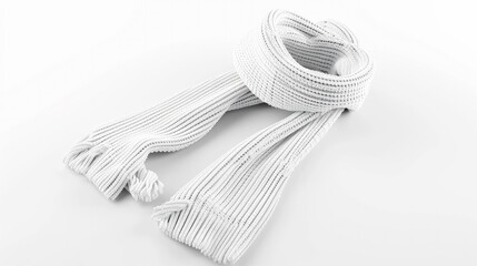 Blank white knitted soccer scarf mockup isolated on white background. 3D rendering. Mock-up  