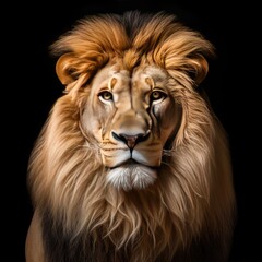 Fototapeta premium Portrait of a Beautiful lion, lion in dark.