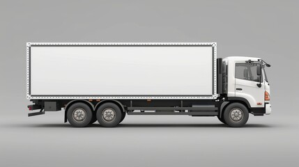 Cargo truck with blank side mock up on gray background   