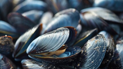 Macro shot details of individual mussels - obrazy, fototapety, plakaty