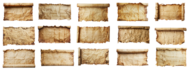 Horizontal banner made of old paper, cut out - stock png.