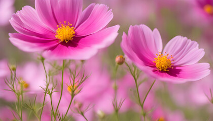 pink cosmos flowers with blur background