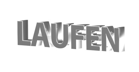 Laufen, Joggen, Laufschuhe, Fitness, Sport, Outdoor, Marathon - silberne plakative 3D-Schrift, Freisteller, Rendering
