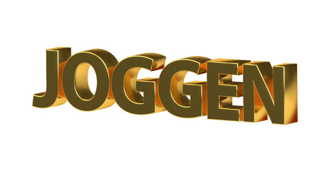 Joggen, Laufen, Fitness, Sport, Bewegung, Gesundheit, Ausdauer - goldene plakative 3D-Schrift, Freisteller, Rendering
