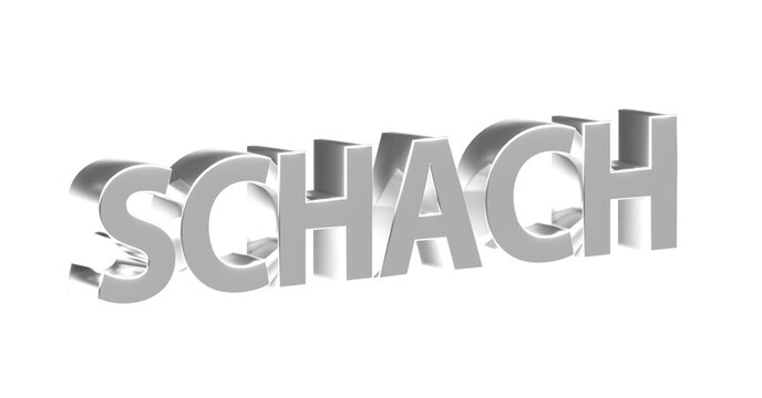 Schach, Spiel, Sport, Strategie, Konzentration, Schachmatt - silberne plakative 3D-Schrift, Freisteller, Rendering
