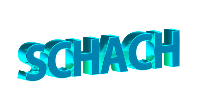 Schach, Spiel, Sport, Strategie, Konzentration, Schachmatt - hellblaue plakative 3D-Schrift, Freisteller, Rendering
