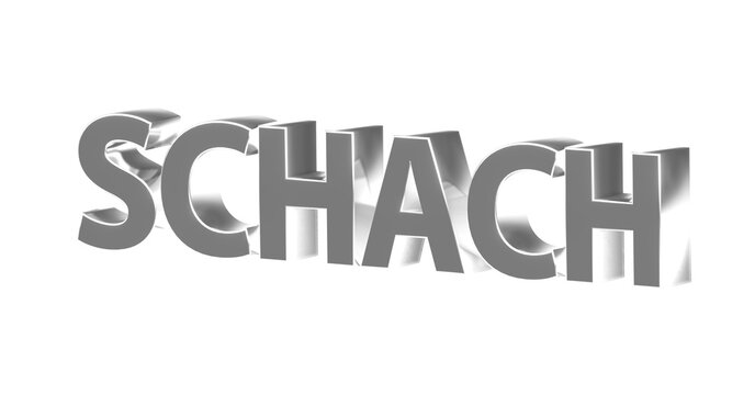 Schach, Spiel, Sport, Strategie, Konzentration, Schachmatt - silberne plakative 3D-Schrift, Freisteller, Rendering
