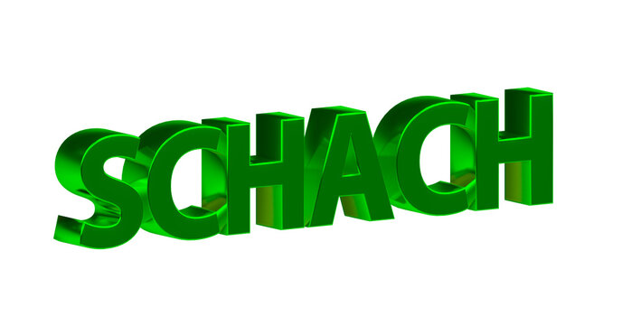 Schach, Spiel, Sport, Strategie, Konzentration, Schachmatt - gr&uuml;ne plakative 3D-Schrift, Freisteller, Rendering
