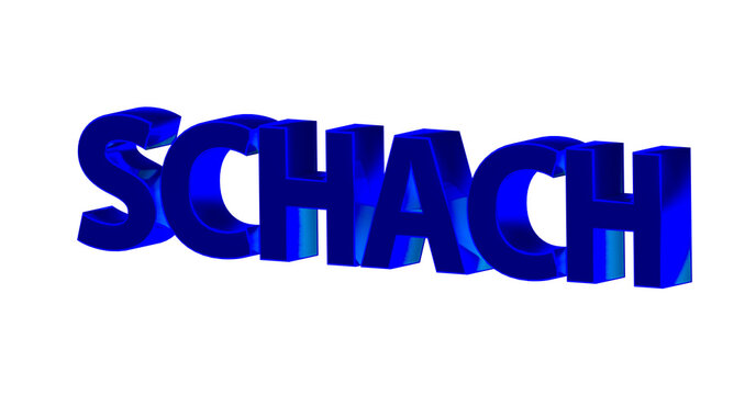 Schach, Spiel, Sport, Strategie, Konzentration, Schachmatt - blaue plakative 3D-Schrift, Freisteller, Rendering
