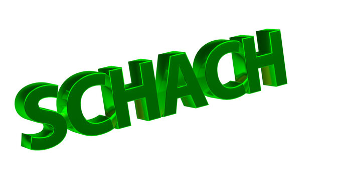 Schach, Spiel, Sport, Strategie, Konzentration, Schachmatt - gr&uuml;ne plakative 3D-Schrift, Freisteller, Rendering
