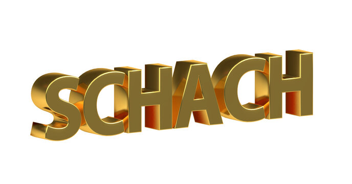 Schach, Spiel, Sport, Strategie, Konzentration, Schachmatt - goldene plakative 3D-Schrift, Freisteller, Rendering
