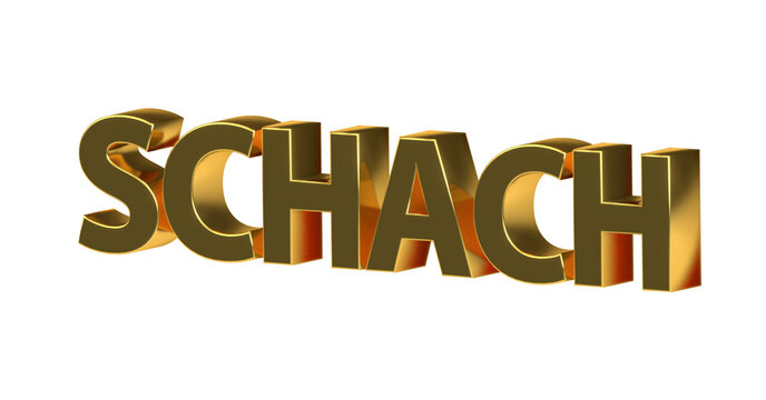 Schach, Spiel, Sport, Strategie, Konzentration, Schachmatt - goldene plakative 3D-Schrift, Freisteller, Rendering
