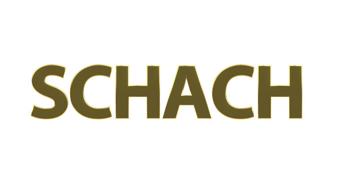 Schach, Spiel, Sport, Strategie, Konzentration, Schachmatt - goldene plakative 3D-Schrift, Freisteller, Rendering
