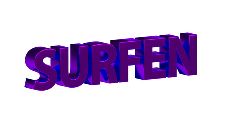 Surfen, Wellenreiten, Windsurfen, Internet, Sport - violette plakative 3D-Schrift, Freisteller, Rendering
