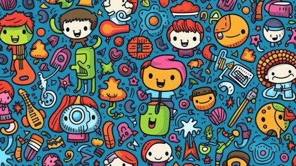Naklejka premium Cute cartoon doodles seamless pattern