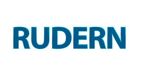 Rudern - plakative blaue 3D-Schrift, Wassersport, Sportart, Ruderboot, Paddeln, Ausdauertraining, Teamarbeit, Wettkampf, Fitness, Gleichgewichtstraining, Körperkoordination, Rendering, Freisteller