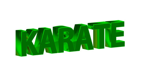 Karate - plakative gr&uuml;ne 3D-Schrift, Kampfsport, Selbstverteidigung, Disziplin, Training, Wettkampf, Tradition, Japan, Karateka,  K&ouml;rperbeherrschung, Kihon, Kata, Kumite, Rendering