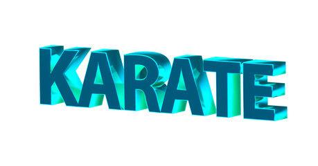Karate - plakative blaue 3D-Schrift, Kampfsport, Selbstverteidigung, Disziplin, Training, Wettkampf, Tradition, Japan, Karateka,  Körperbeherrschung, Kihon, Kata, Kumite, Rendering