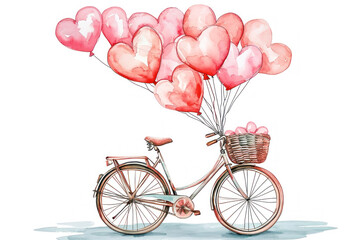 Greeting card with bicycle with pink balloons