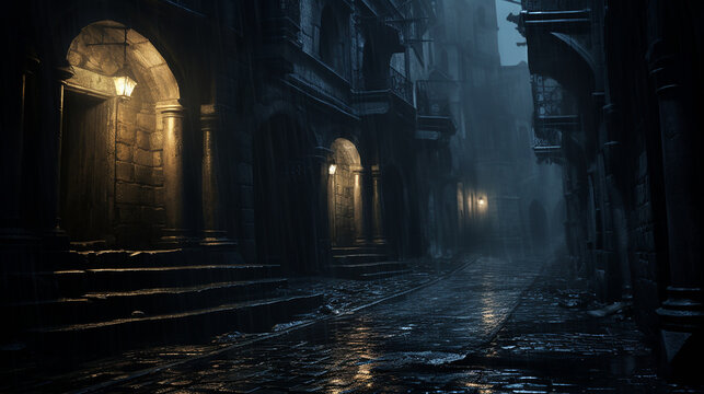 night rain in a gothic quarter rain