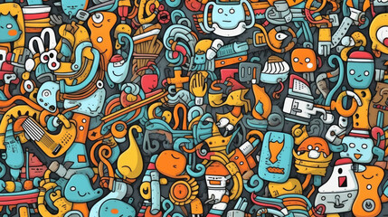 Cute cartoon doodles seamless pattern