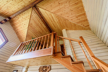 Fototapeta premium interior apartment room stairs, wooden steps staircase inside house