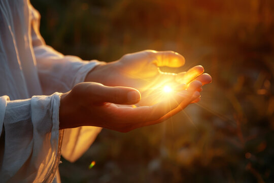 Magical bright light in the hands