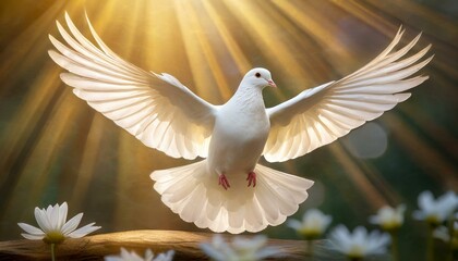 Majestic White Dove, a Symbol of Peace and the Holy Spirit	 - obrazy, fototapety, plakaty