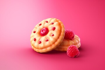 Peanut Butter Filled Biscuits, a Perfect Blend of Creamy and Crunchy, on isolated pink background, Generative AI