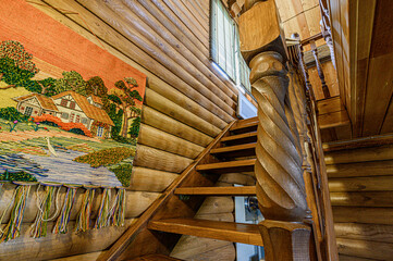 interior apartment room stairs, wooden steps staircase inside house