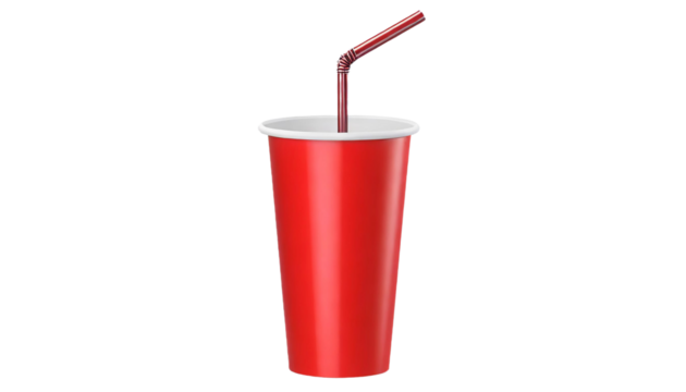 Red paper cup with drinking straw on transparent background. - Powered by Adobe