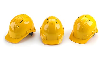construction helmet, set of yellow helmet, composition, set of yellow safety helmet isolated on white background