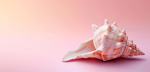Elegant seashell against a soft pink gradient background.