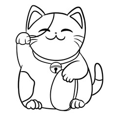Maneki Neko one line art drawing 