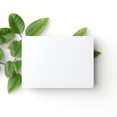 mockup on white background of a white plastic card including small green leaf generative AI.