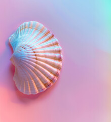 Elegant seashell against a soft pink to blue gradient background.