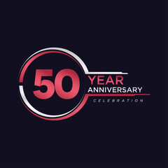 50  years anniversary golden pink color with circle ring isolated on black background for anniversary celebration event