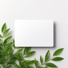mockup on white background of a white plastic card including small green leaf generative AI.