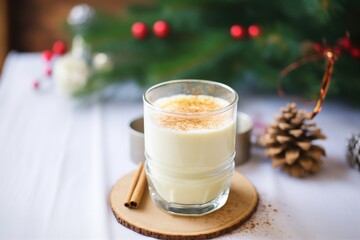 Obraz na płótnie Canvas chilled eggnog in a glass with grated nutmeg on top