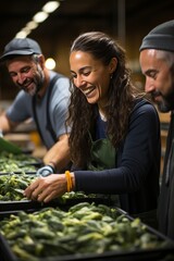 Philanthropist and volunteers sorting food donations for a local food bank, Generative AI