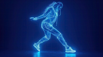 silhouette of a woman dancing modern pose with a Neon glowing outline effect.