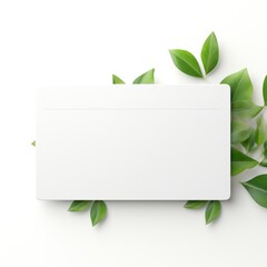 mockup on white background of a white plastic card including small green leaf generative AI.