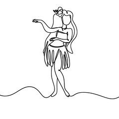 Women hula dancers in hawaii one line art drawing