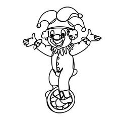 Naklejka premium Clown juggling on a bicycle in continuous one line drawing