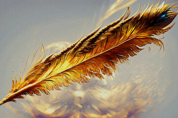 Oil painting,Golden feather of the firebird.
