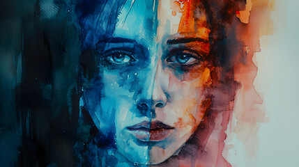 Watercolor Face Portrait of a Woman