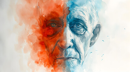 Serene Portrait of an Elderly Man on Watercolor Background