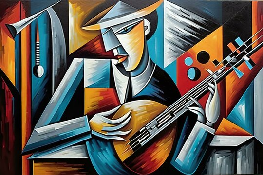 Cubist surrealism musician painting modern abstract design